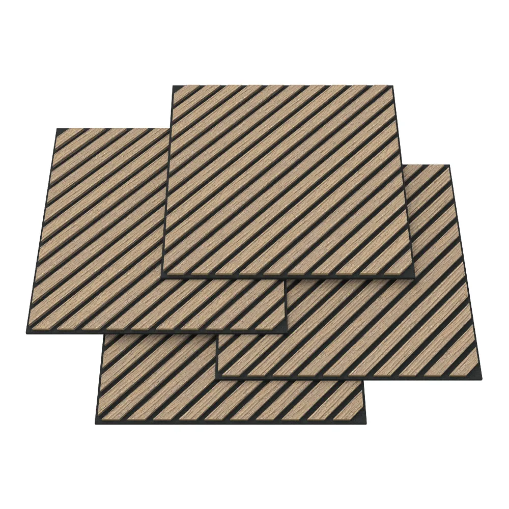 Lot de 4 panneaux acoustiques à lamelles en diagonale 1,44 m² effet noyer, net 03_0009866