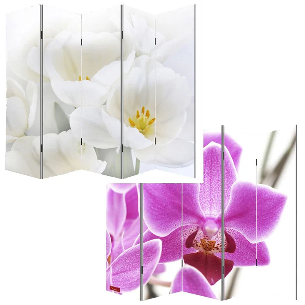 Paravent 5 panneaux pans séparateur de pièce 180x200cm motif orchidee PAR04006
