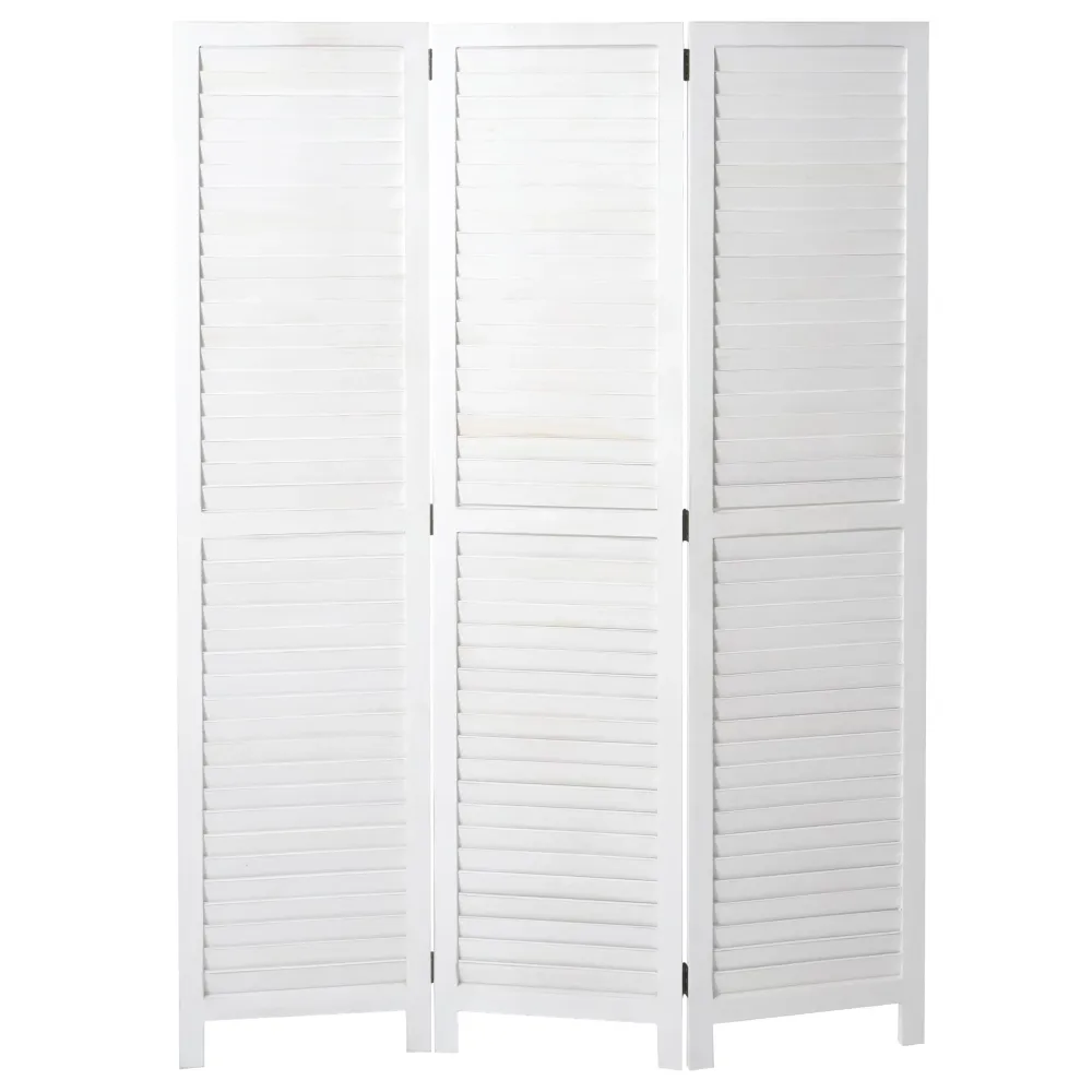 Paravent séparaeur de pièce 3 panneaux aspect ancien blanc 170 x 120 cm 04_0008028