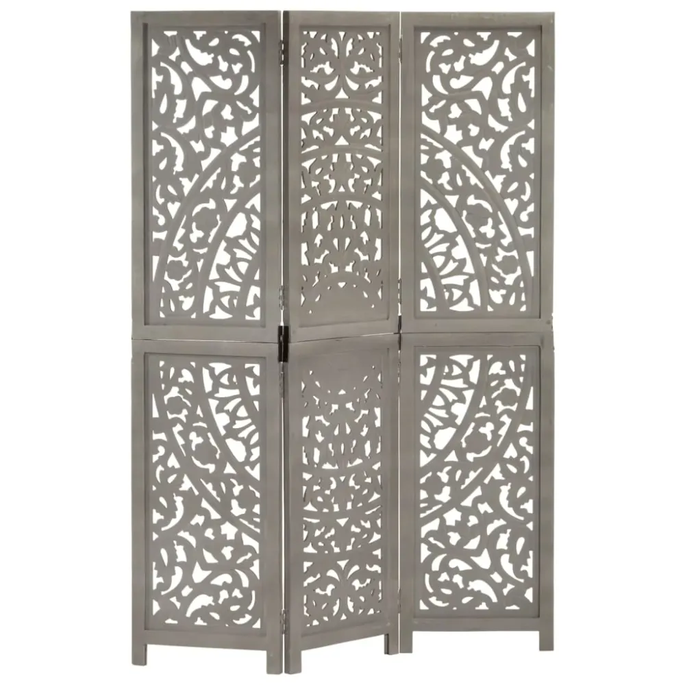 Paravent séparateur de pièce cloison 3 panneaux 120 x 165 cm bois manguier gris DEC030766