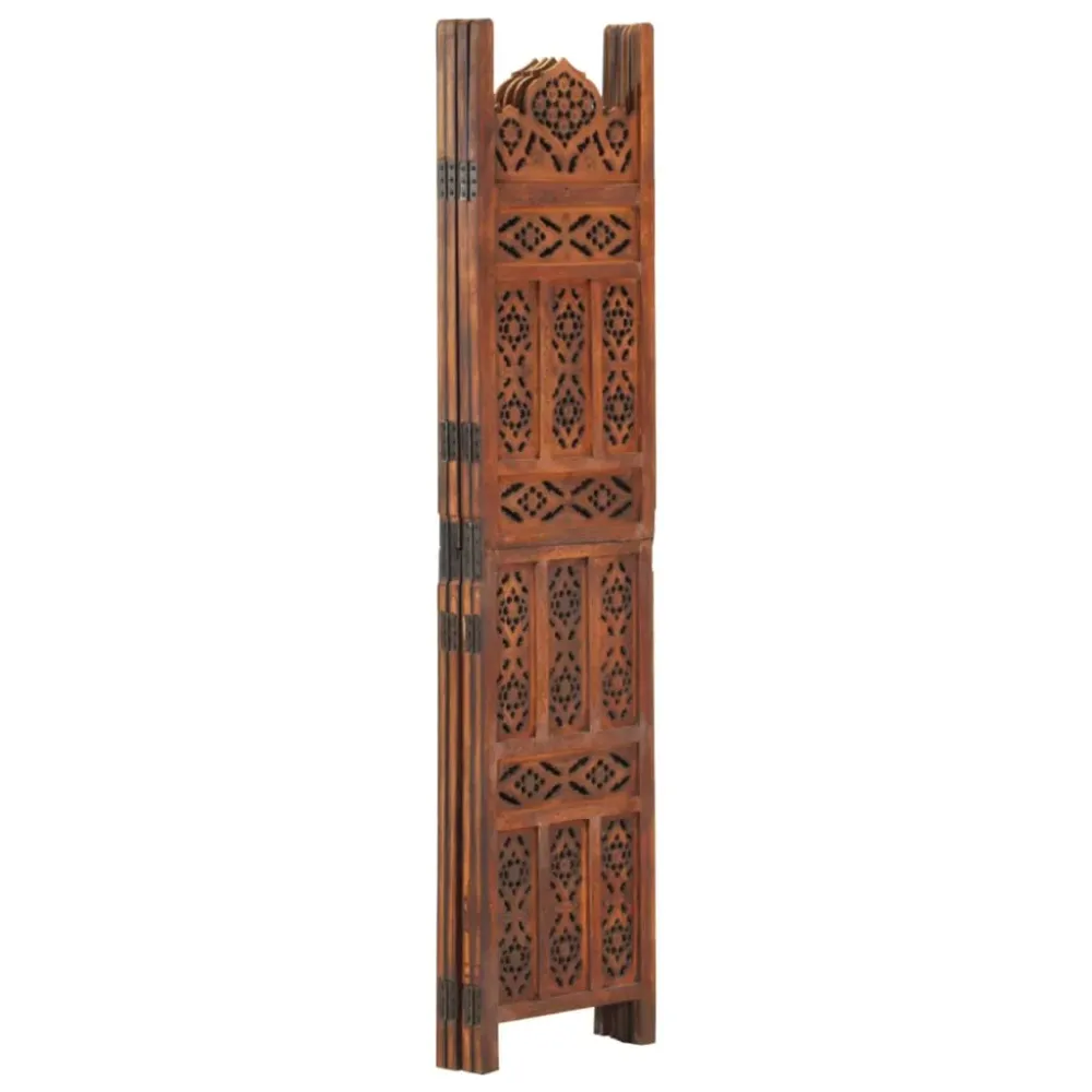 Paravent séparateur de pièce cloison 4 panneaux motifs sculptés à la main 160 x 165cm bois manguier marron DEC030872