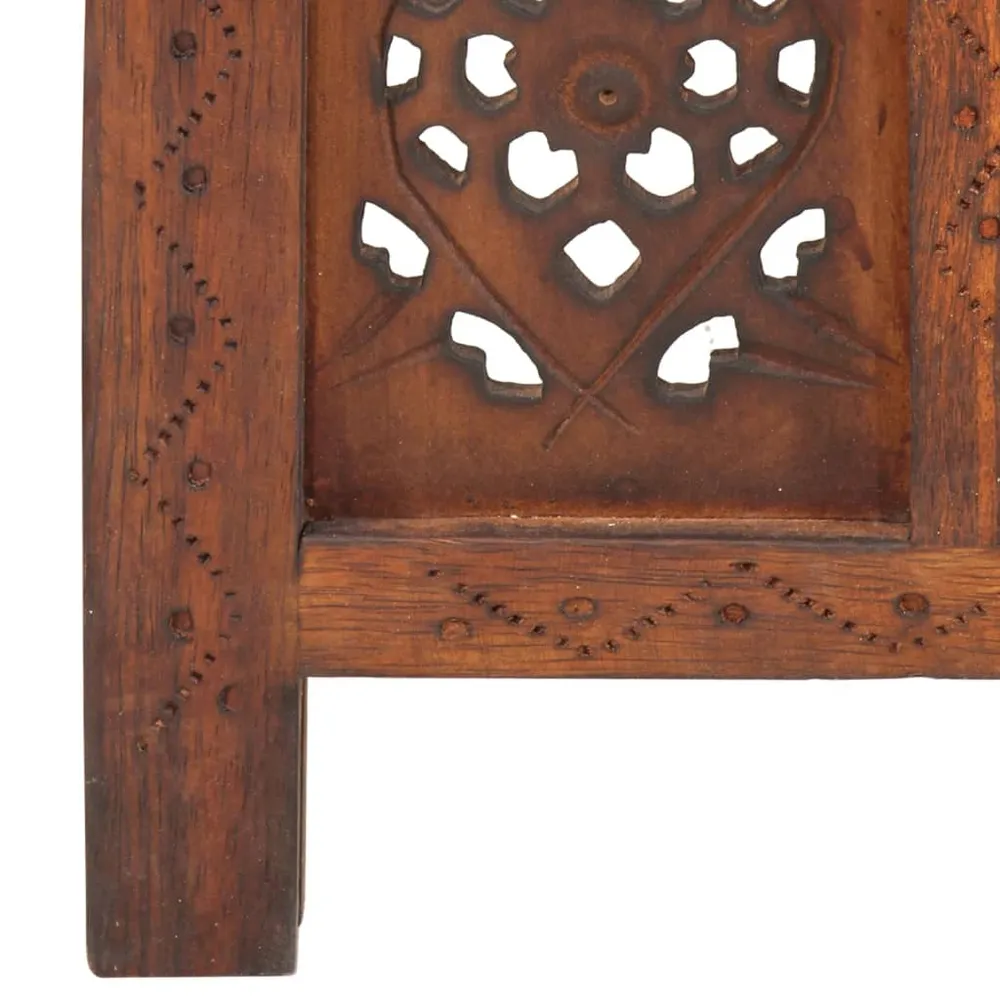 Paravent séparateur de pièce cloison 4 panneaux motifs sculptés à la main 160 x 165cm bois manguier marron DEC030872