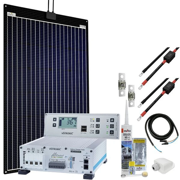 Système solaire pour camping-car Offgridtec mTriple Flex L avec 1 chargeur tripartite 160 W 45/30/350 VBCS et panneau comb...