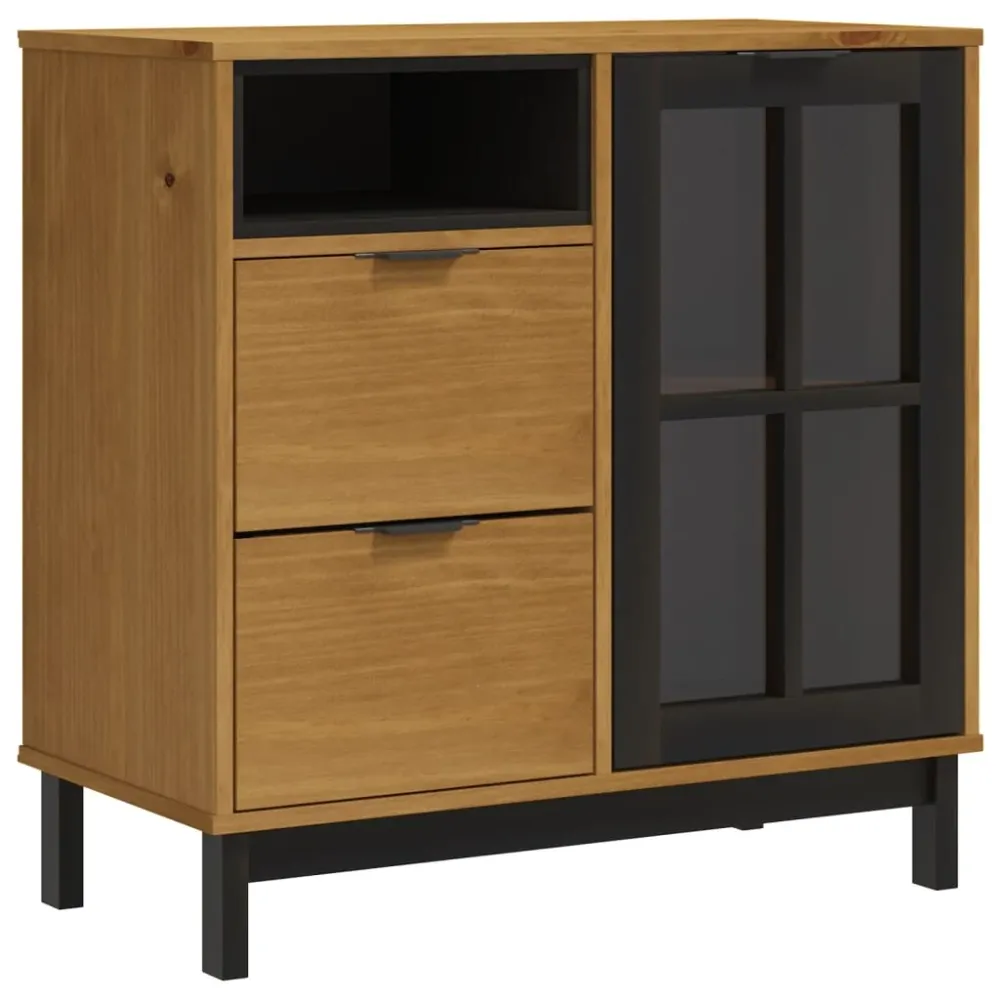 Buffet bahut commode armoire meuble de rangement organisateur cuisine salle de séjour salon avec porte vitrée 80 x 40 x 80...