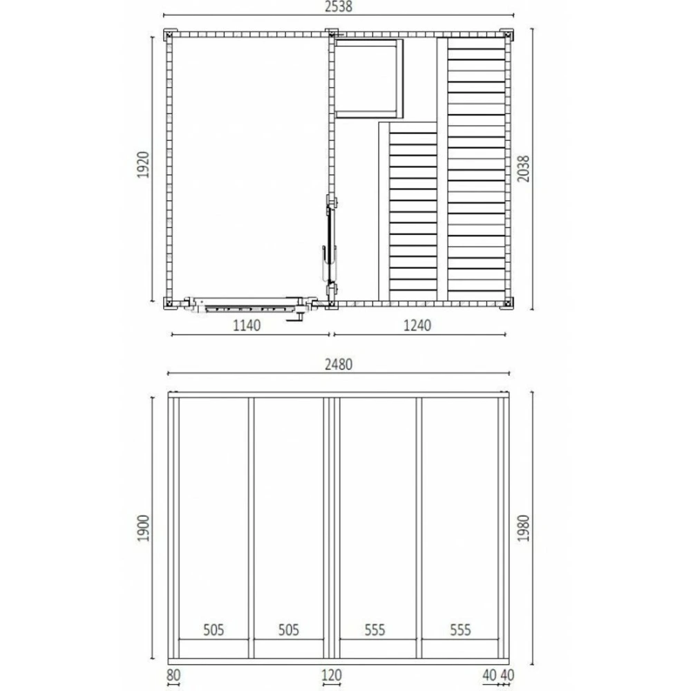 Cabine de sauna anthracite extérieur prymula 4 places 253,8x203,8 x h.259 cm