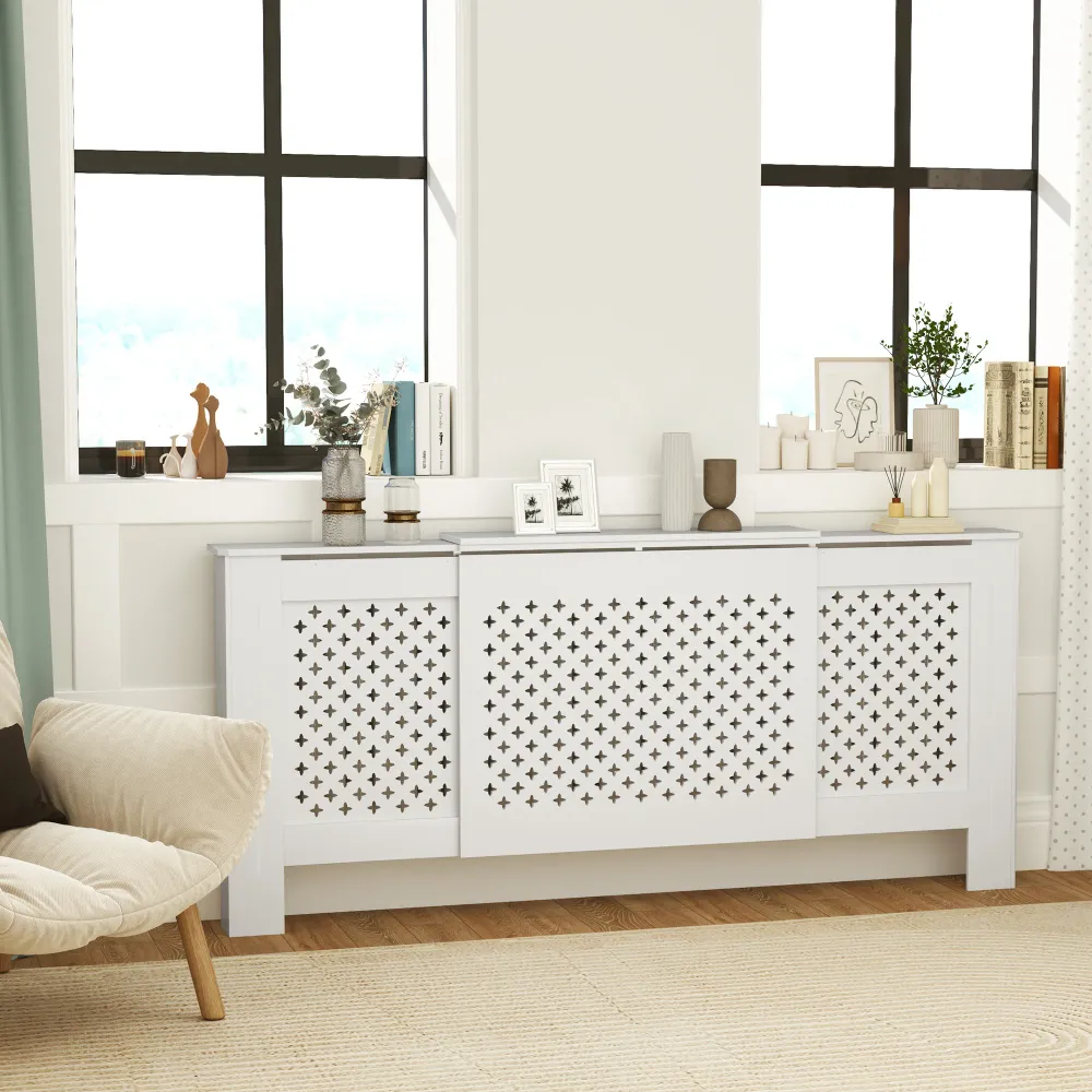 Cache radiateur ajustable couvercle de radiateur contemporain à motif nid d'abeille 136-200 x 21,5 x 91,7 cm cache-radiate...