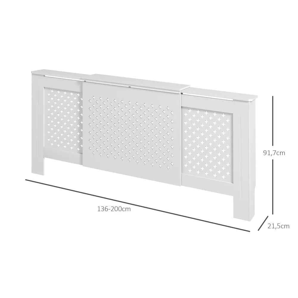 Cache radiateur ajustable couvercle de radiateur contemporain à motif nid d'abeille 136-200 x 21,5 x 91,7 cm cache-radiate...