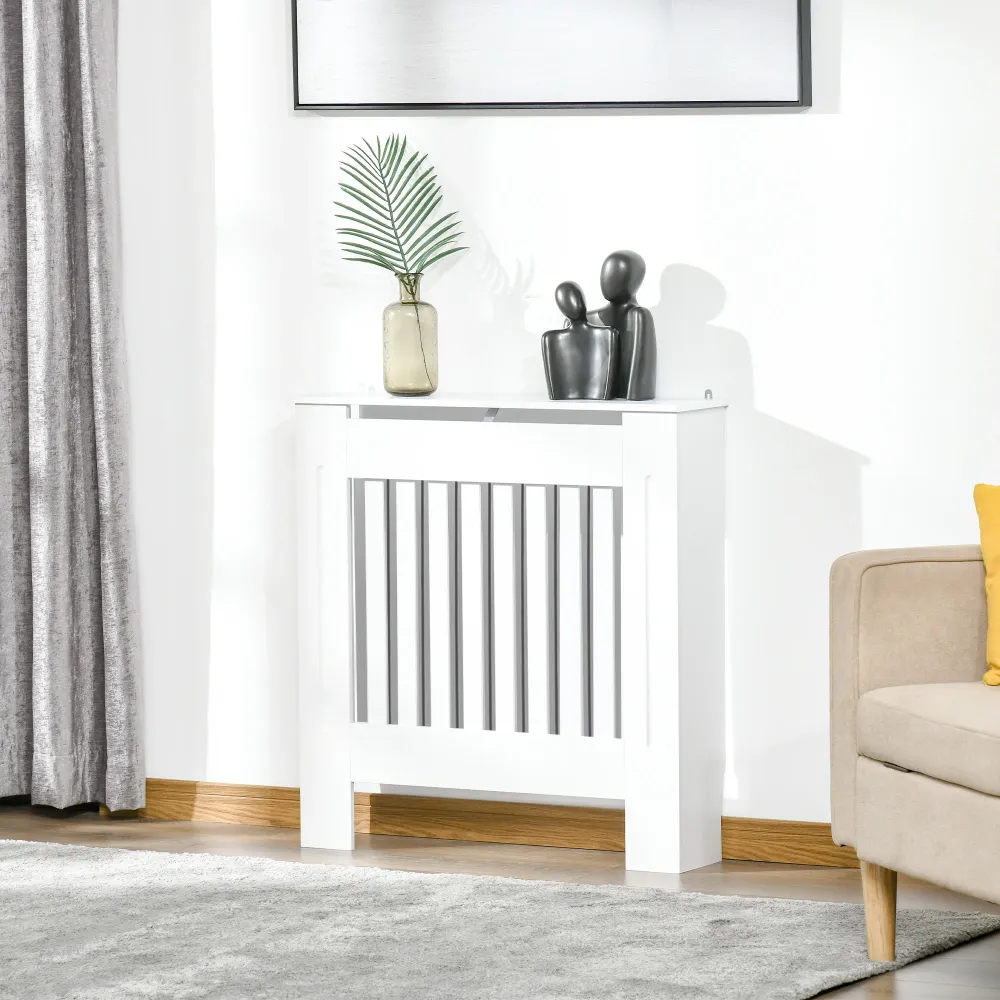 Cache-radiateur couverture radiateur grille d'ération verticale à lattes 78L x 19l x 81H cm en bois Blanc