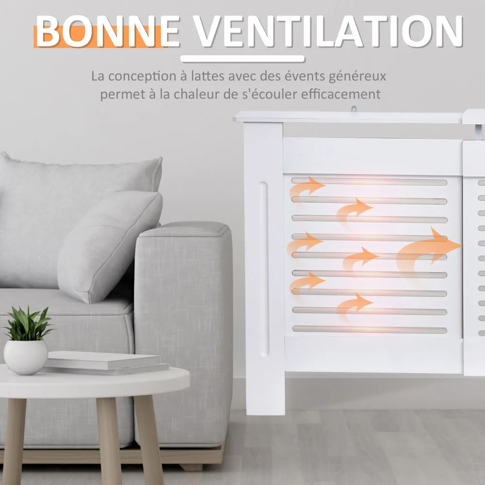 Cache-radiateur Design Contemporain Longueur Extensible 139-208,5 x 20,5 x 82,5 cm MDF Blanc