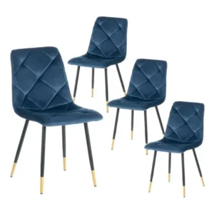 CARDO - Lot de 4 Chaises Surpiqures Carreaux Velours Bleu