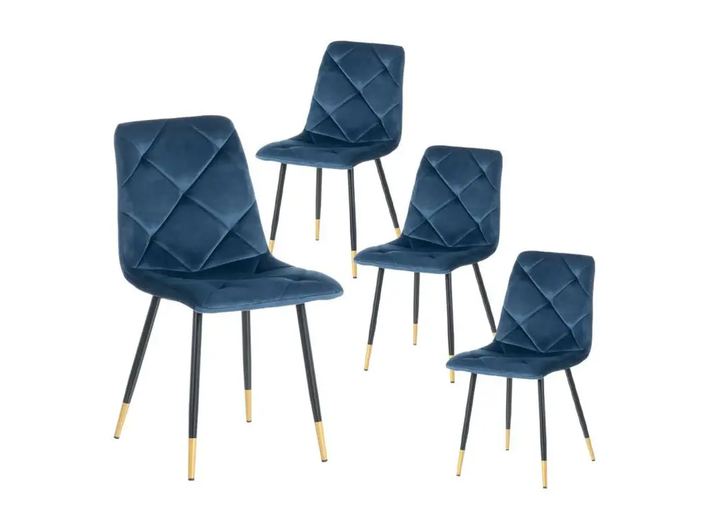 CARDO - Lot de 4 Chaises Surpiqures Carreaux Velours Bleu