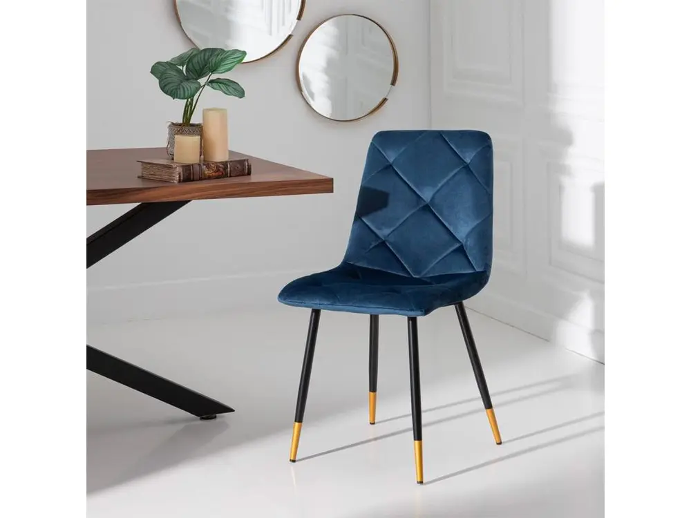 CARDO - Lot de 4 Chaises Surpiqures Carreaux Velours Bleu