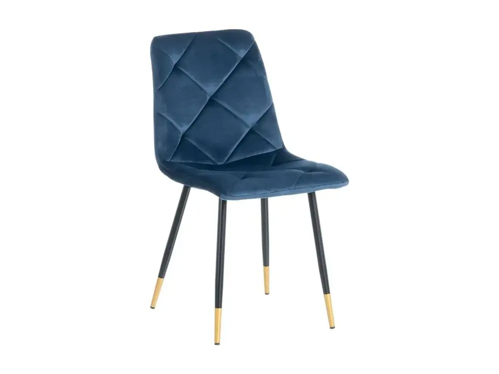 CARDO - Lot de 4 Chaises Surpiqures Carreaux Velours Bleu