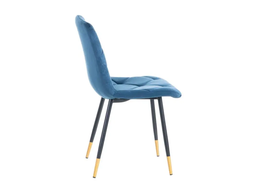 CARDO - Lot de 4 Chaises Surpiqures Carreaux Velours Bleu