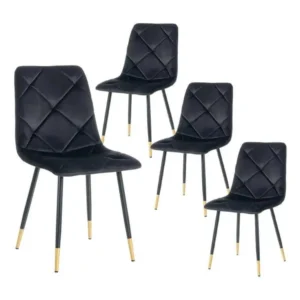 CARDO - Lot de 4 Chaises Surpiqures Carreaux Velours Noir
