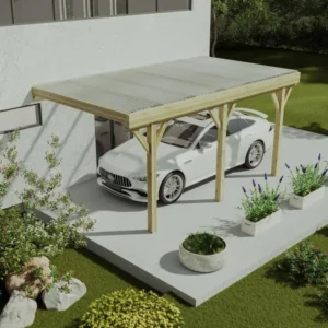 Carport pergola aisé adossé en bois traité - Toit en PVC - 1 voiture - 15 m² HELENE