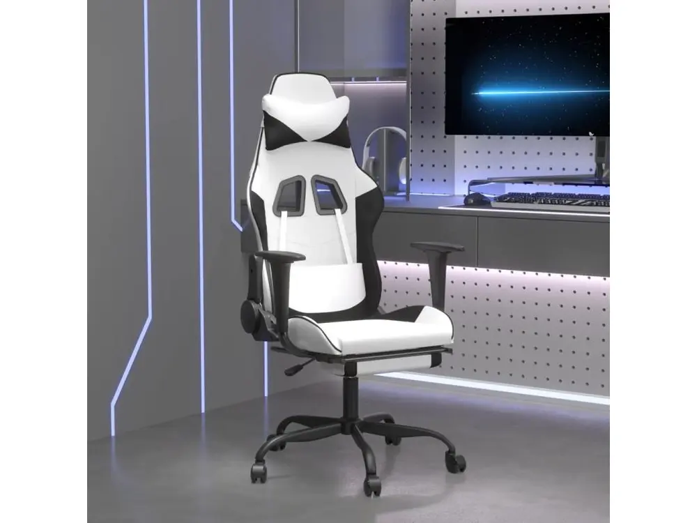 Chaise de jeu avec repose-pied Blanc et noir Similicuir