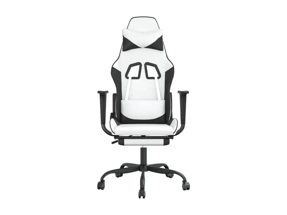 Chaise de jeu avec repose-pied Blanc et noir Similicuir