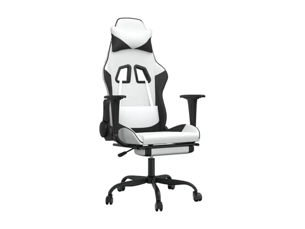Chaise de jeu avec repose-pied Blanc et noir Similicuir