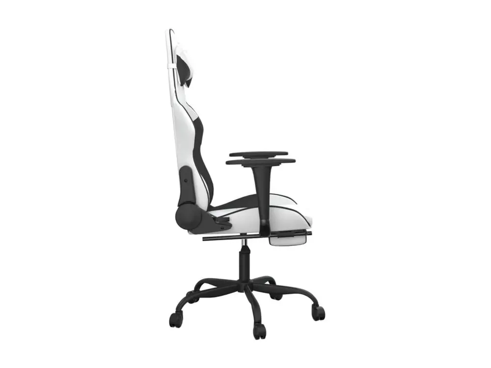 Chaise de jeu avec repose-pied Blanc et noir Similicuir