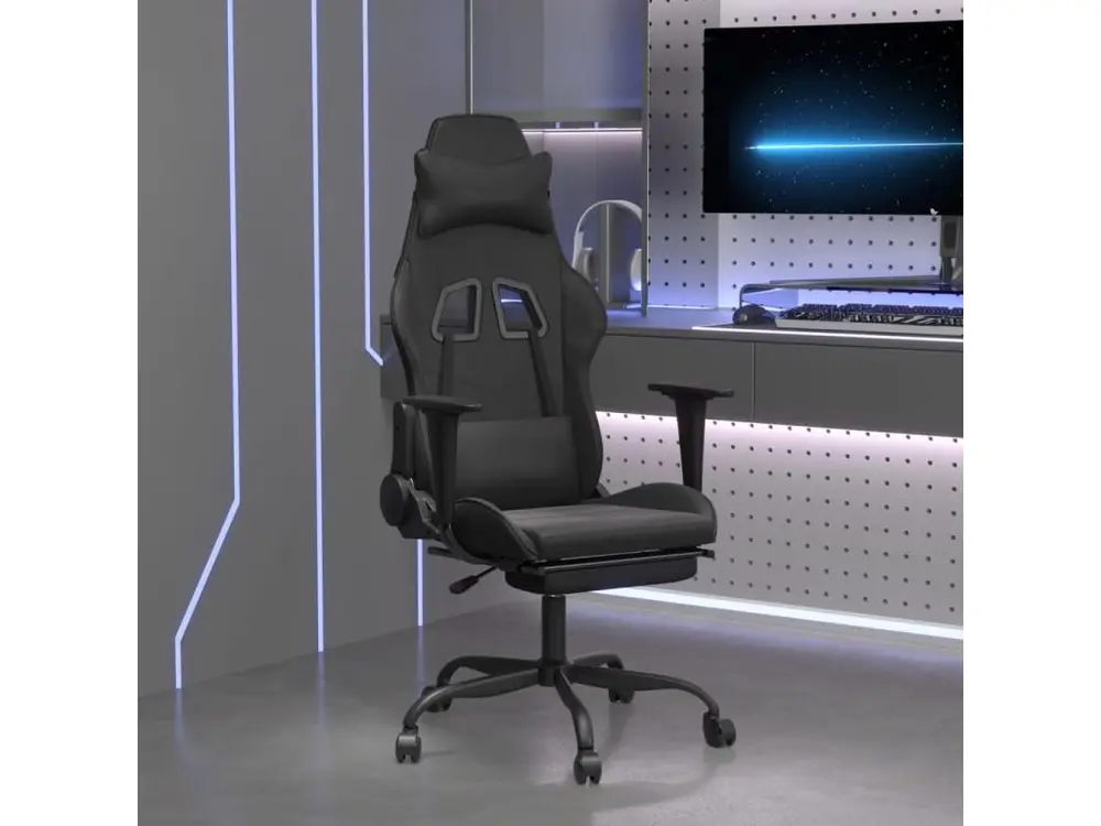 Chaise de jeu de massage avec repose-pied Noir Similicuir