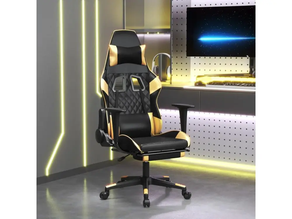 Chaise de jeu de massage avec repose-pied Noir&Doré Similicuir