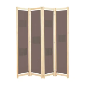 Cloison de séparation 4 panneaux Marron 160x170x4 Tissu