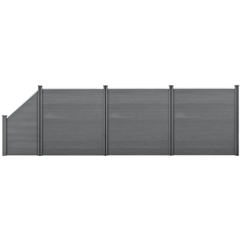 Clôture brise vue brise vent bois composite (WPC) quadratique et oblique 183 x 625 cm gris 03_0001460