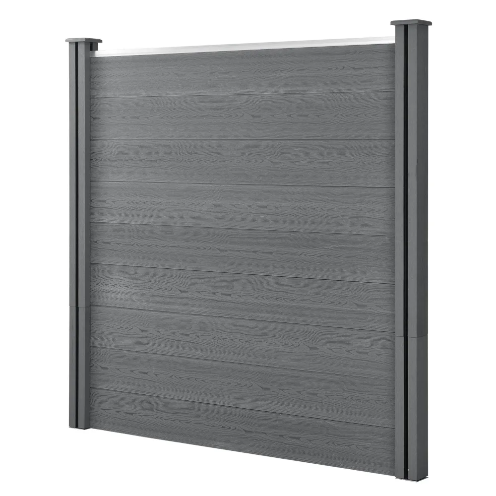 Clôture brise vue brise vent bois composite (WPC) quadratique et oblique 183 x 625 cm gris 03_0001460