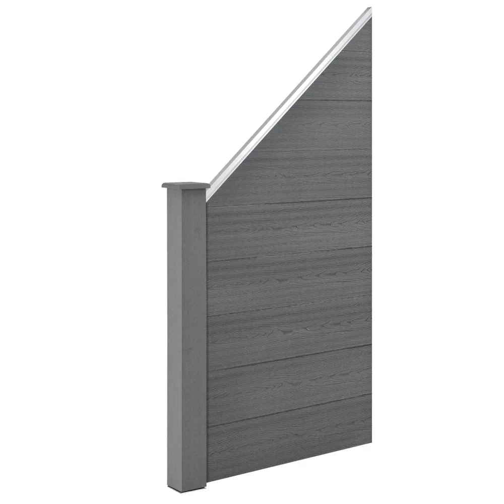 Clôture brise vue brise vent bois composite (WPC) quadratique et oblique 183 x 625 cm gris 03_0001460