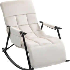 Fauteuil relax à bascule rembourré velours crème avec repose-pieds – Confort et détente 10_0008427