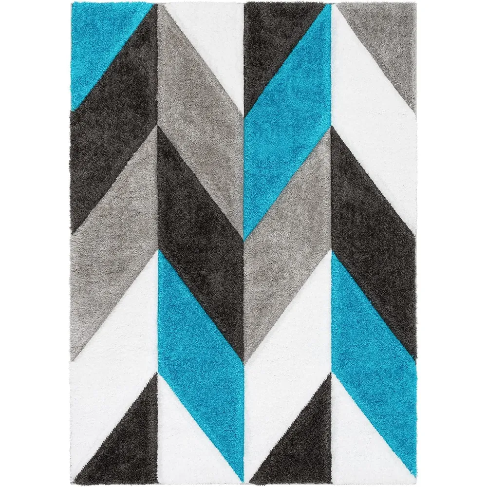Handcrafted Blue & Black Divers Coloured Shaggy Carpet