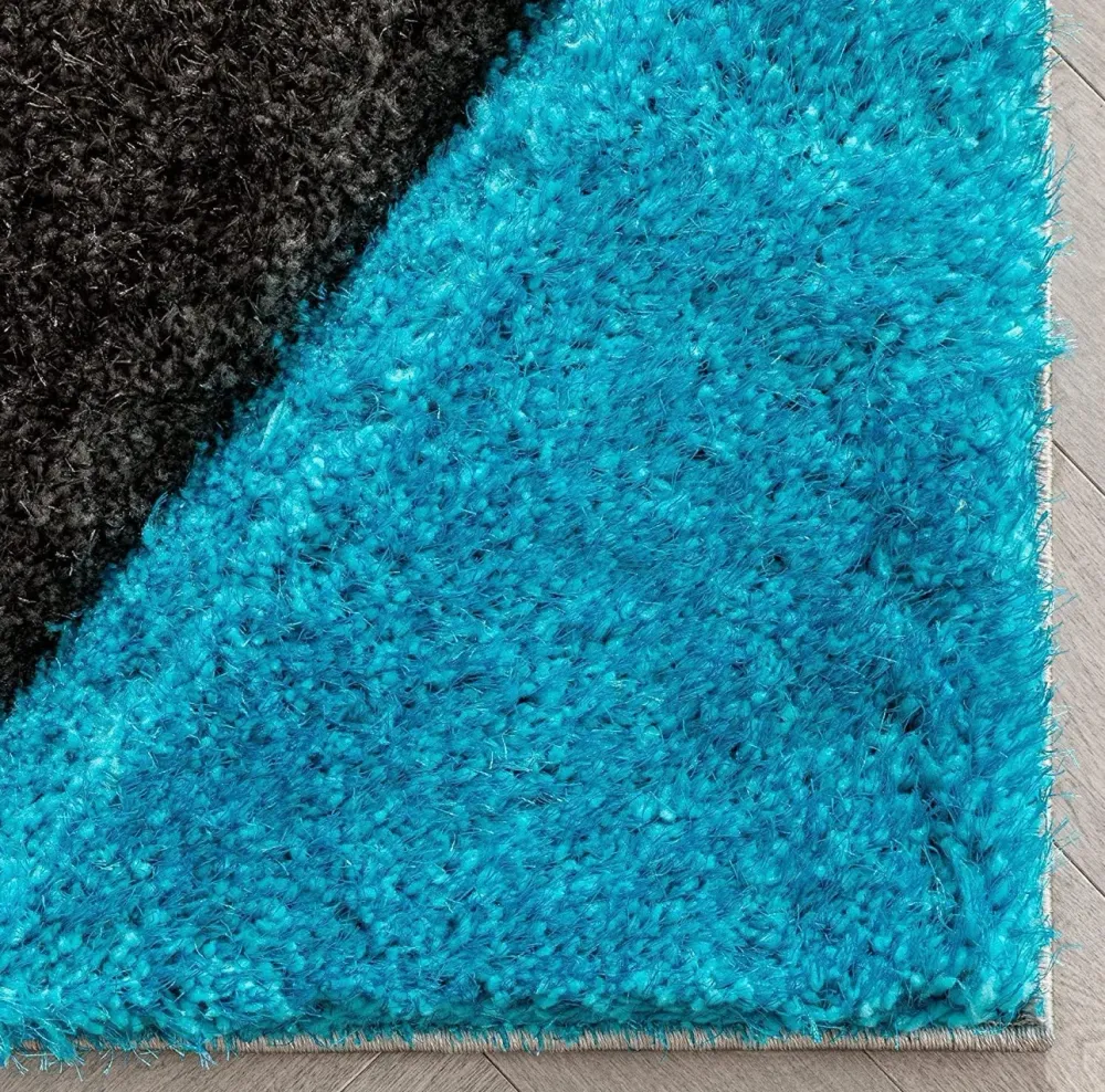 Handcrafted Blue & Black Divers Coloured Shaggy Carpet
