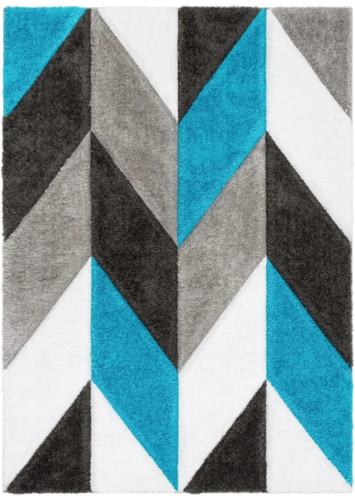 Handcrafted Blue & Black Divers Coloured Shaggy Carpet