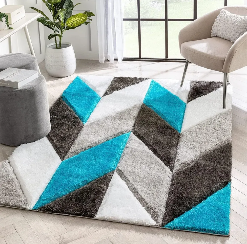 Handcrafted Blue & Black Divers Coloured Shaggy Carpet