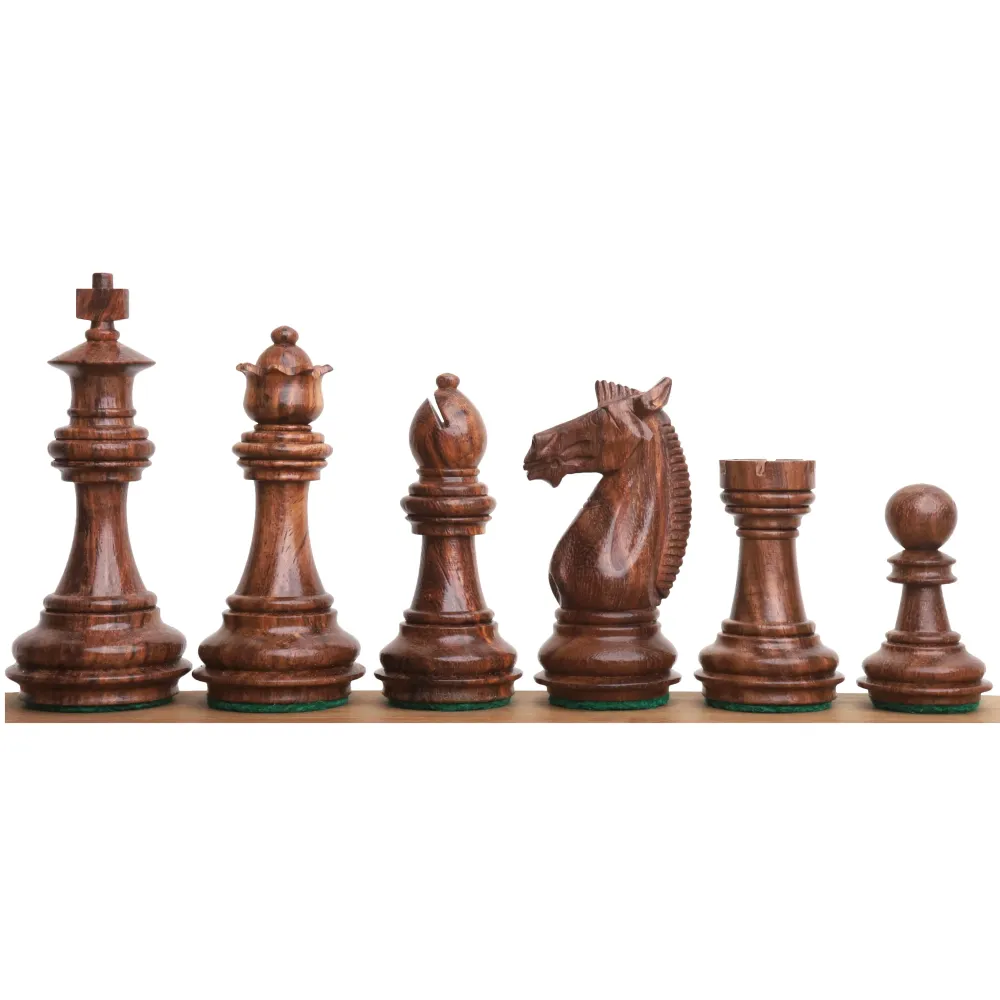 Jeu d'échecs 3.4" Meghdoot Series Staunton - Pièces d'échecs uniquement - Bois de rose doré lesté