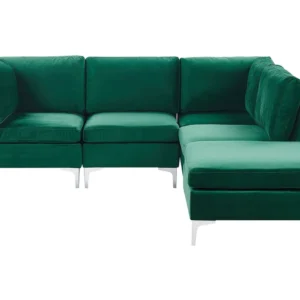 Left Hand 4 Seater Combinable Velvet Corner Sofa Ottoman Green EVJA
