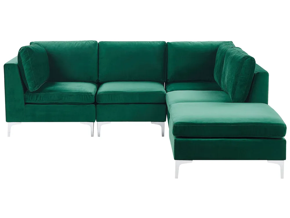 Left Hand 4 Seater Combinable Velvet Corner Sofa Ottoman Green EVJA