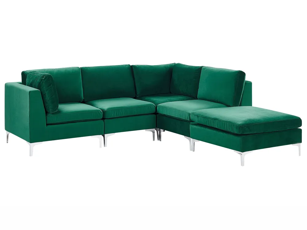 Left Hand 4 Seater Combinable Velvet Corner Sofa Ottoman Green EVJA