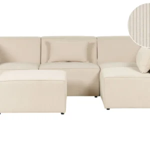 Left Hand 4 Seater Modular Jumbo Cord Corner Sofa Ottoman Sable LEMVIG