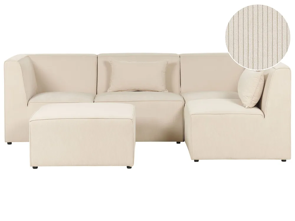 Left Hand 4 Seater Modular Jumbo Cord Corner Sofa Ottoman Sable LEMVIG