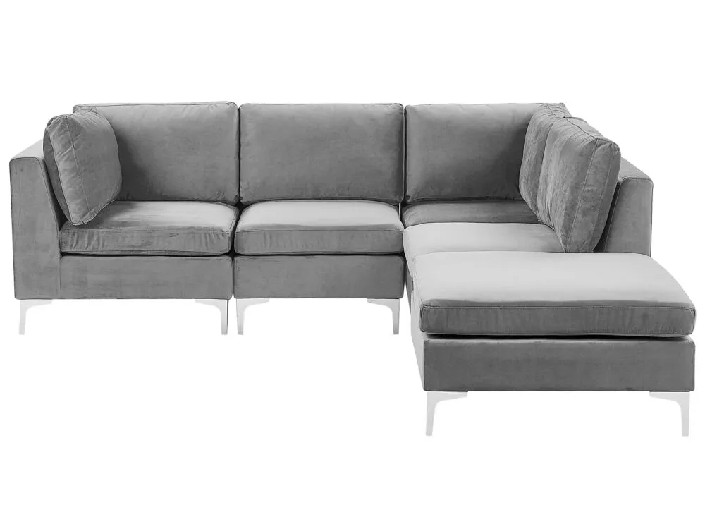 Left Hand 4 Seater Modular Tissu doux Corner Sofa Ottoman Grey EVJA