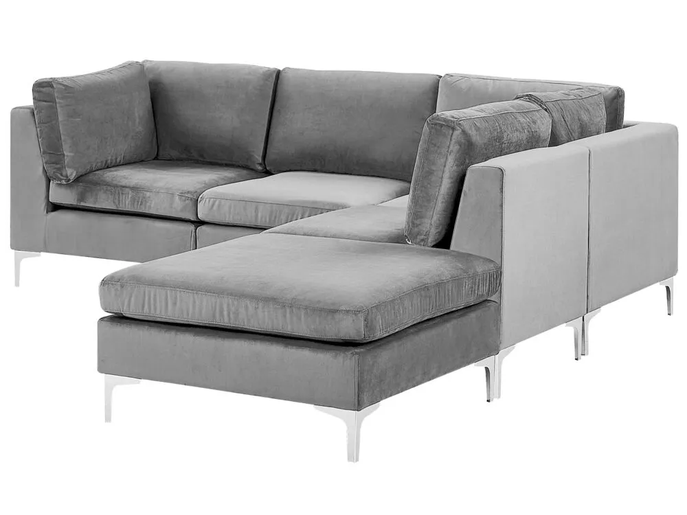 Left Hand 4 Seater Modular Tissu doux Corner Sofa Ottoman Grey EVJA