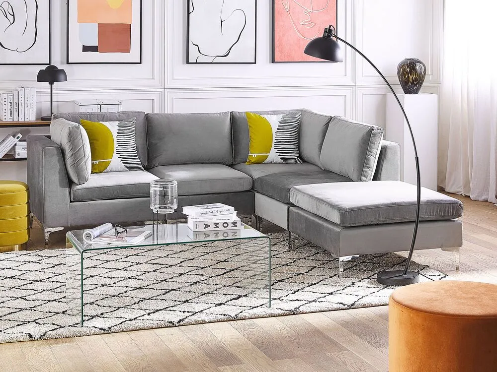 Left Hand 4 Seater Modular Tissu doux Corner Sofa Ottoman Grey EVJA