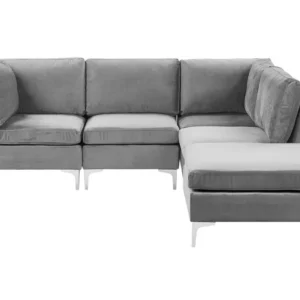 Left Hand 4 Seater Modular Tissu doux Corner Sofa Ottoman Grey EVJA