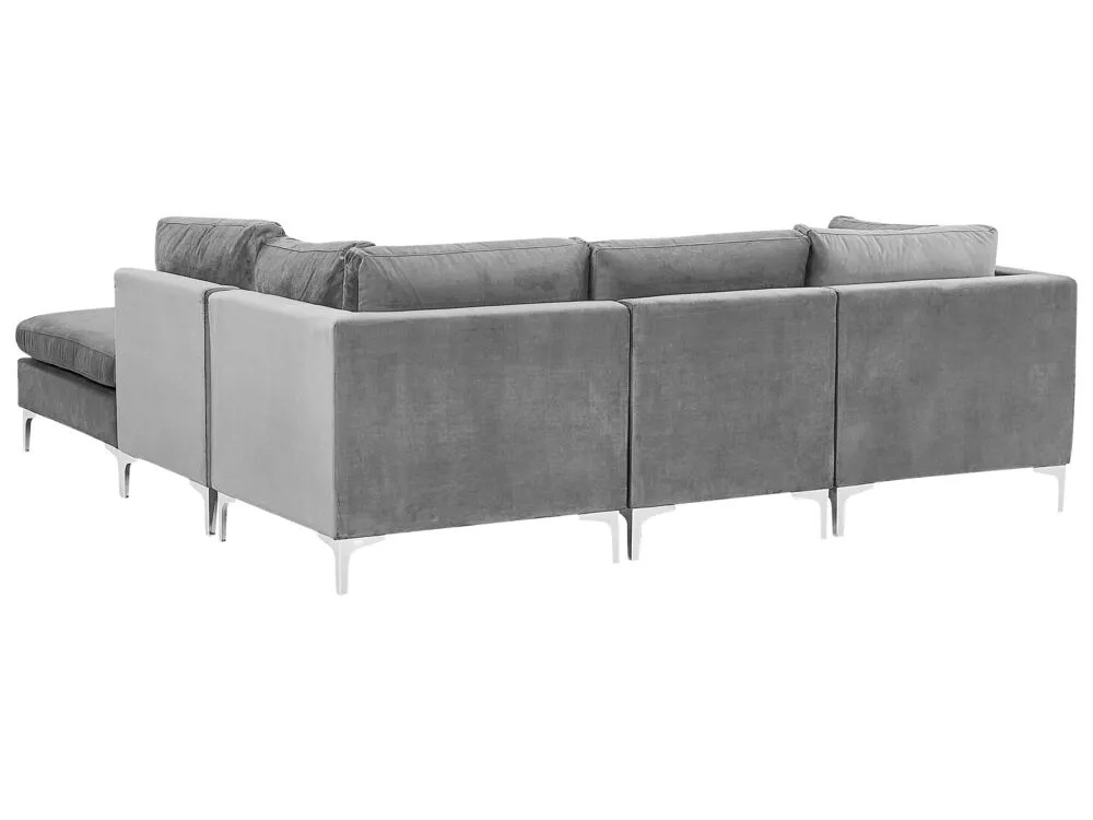 Left Hand 4 Seater Modular Tissu doux Corner Sofa Ottoman Grey EVJA