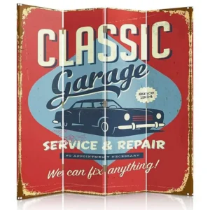 Paravent garage authentique 4 volets - 145 x 150 cm - 1 face déco, 1 face noir
