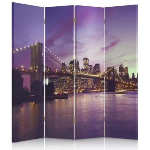Paravent manhattan au coucher du soleil 4 volets - 145 x 180 cm - 1 face déco, 1 face noir
