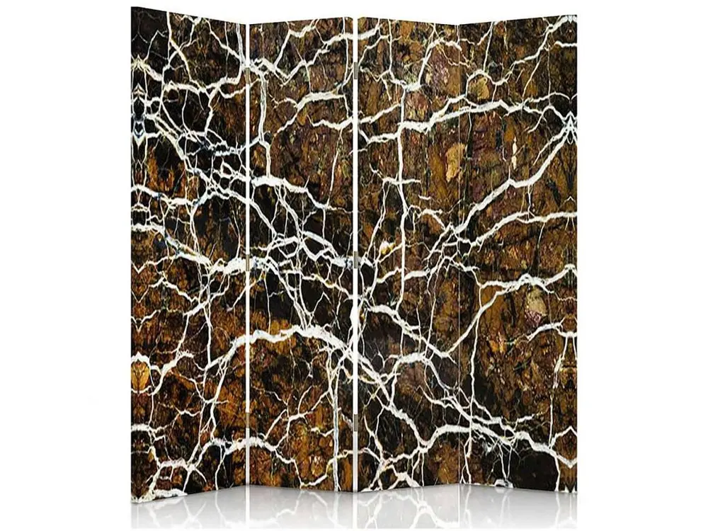 Paravent racines courbes 4 volets - 145 x 180 cm - 1 face déco, 1 face noir