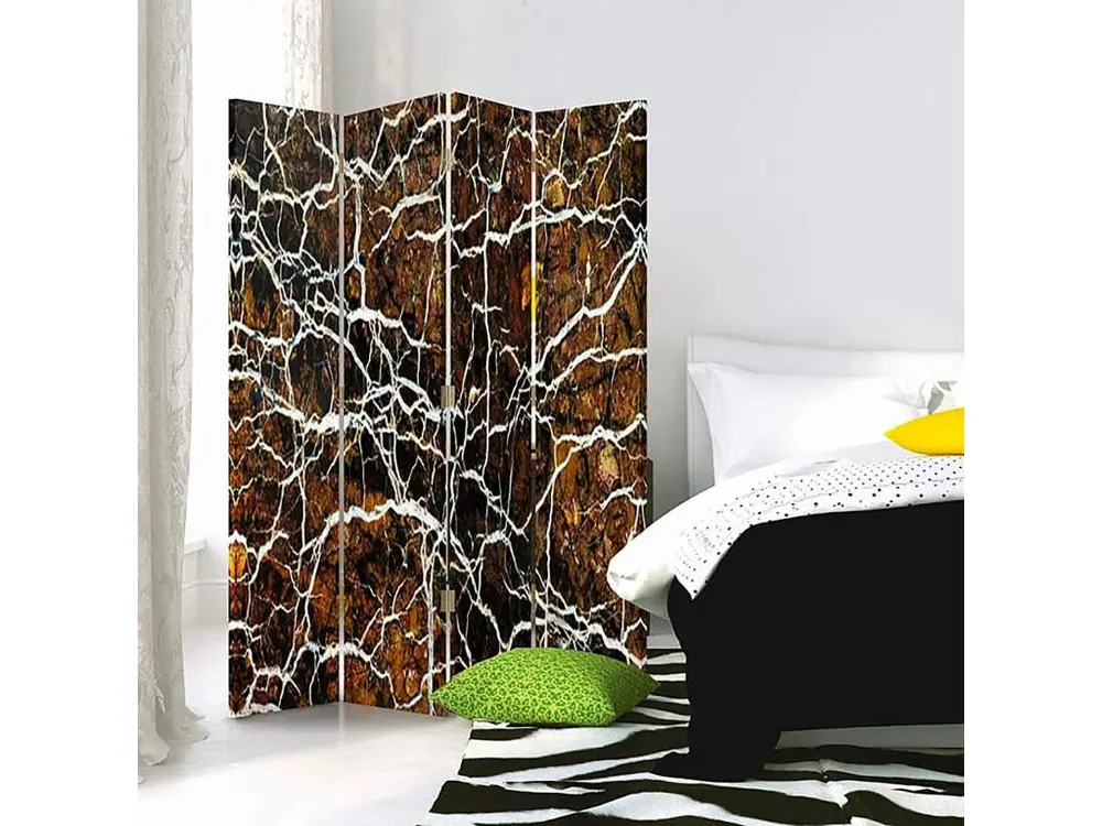 Paravent racines courbes 4 volets - 145 x 180 cm - 1 face déco, 1 face noir
